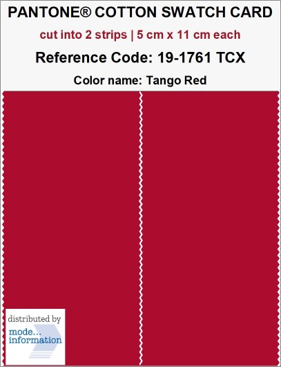 PANTONE COTTON SWATCH CARD 19-1761 TCX Tango Red (cut into 2 strips…